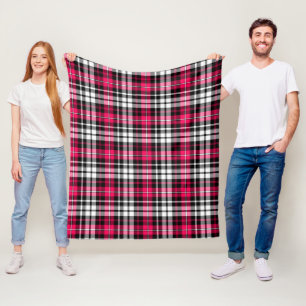 Pink Black White Plaid Tartan  Fleece Blanket