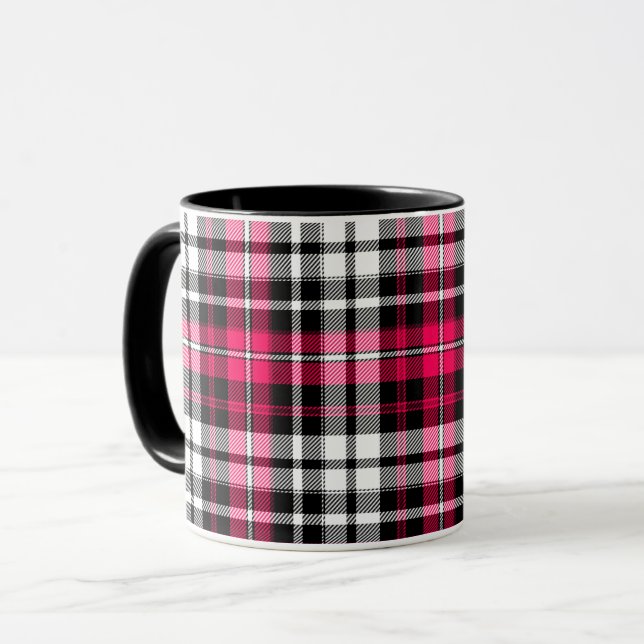 Pink Black White Plaid Tartan  Mug (Front Left)