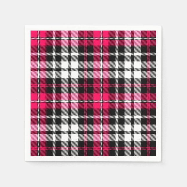 Pink Black White Plaid Tartan  Napkin (Front)