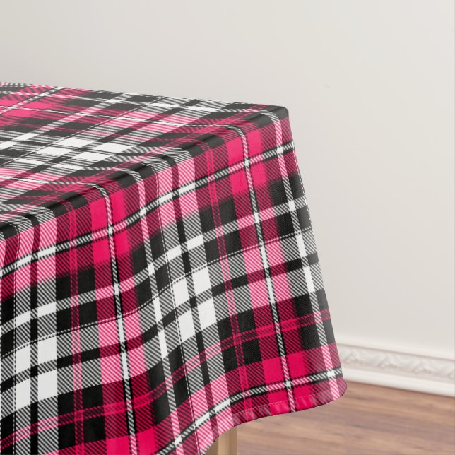 Pink Black White Plaid Tartan  Tablecloth (In Situ)