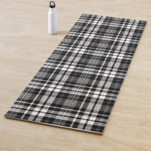 Pink Black White Plaid Tartan Yoga Mat