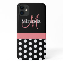 Pink Black White Polka Dot Monogram