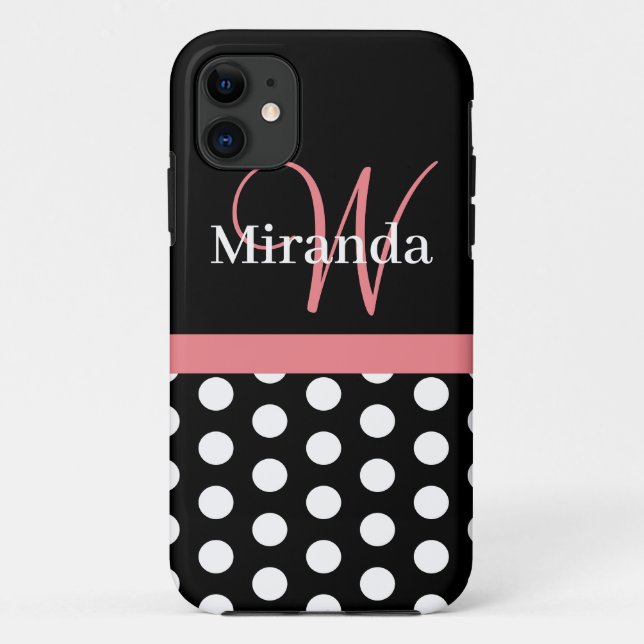 Pink Black White Polka Dot Monogram Case-Mate iPhone Case (Back)