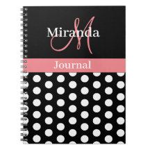 Pink Black White Polka Dot Monogram
