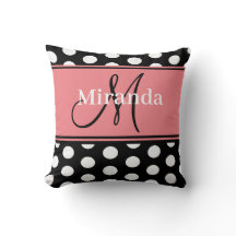 Pink Black White Polka Dots Monogram Script
