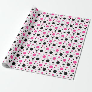 Pink Black White Polka Dots  Wrapping Paper