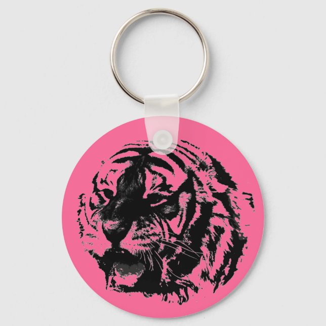 Pink, Black & White Roaring Tiger Key Chains (Front)