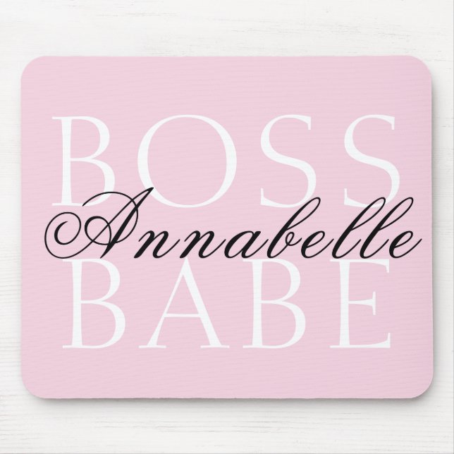 Pink Black White Script Name Boss Babe Mouse Pad (Front)