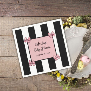 Pink, Black & White Stripe Coquette Baby Shower Napkin