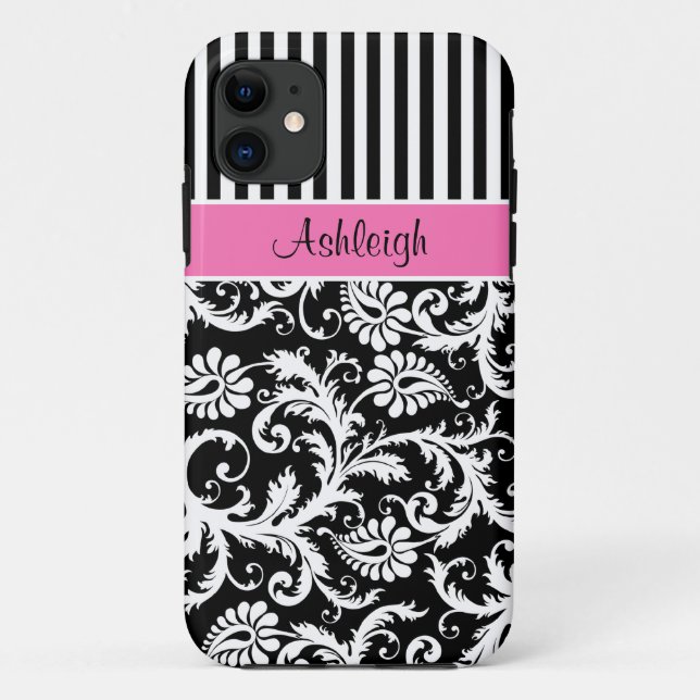 Pink, Black, White Striped Damask iPhone 5 Case (Back)