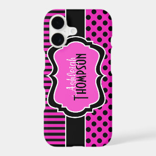 Pink Black White Striped Polka Dots iPhone 7 Case
