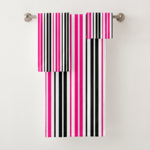 Pink Black White Stripes Pattern Design Bath Towel Set