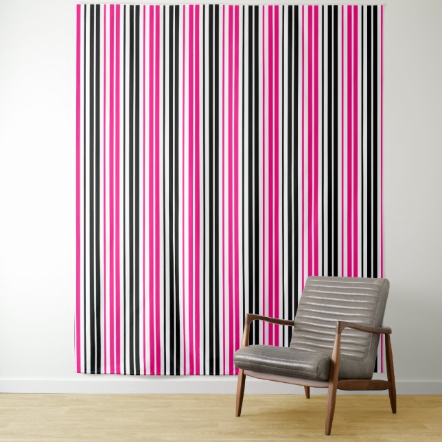 Pink Black White Stripes Pattern Design  Tapestry (In Situ)