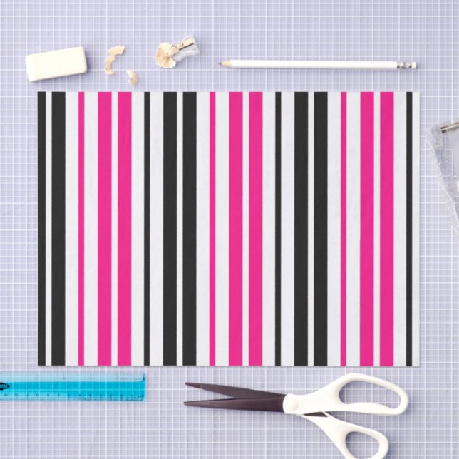 Pink Black White Stripes Pattern Design  Tissue Paper (Craft)