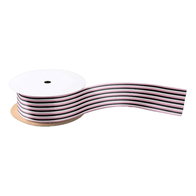 Pink Black White Stripes Satin Ribbon (Spool)