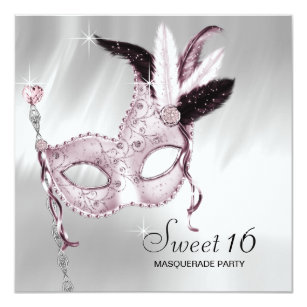 Pink Black White Sweet 16 Masquerade Party Invitation