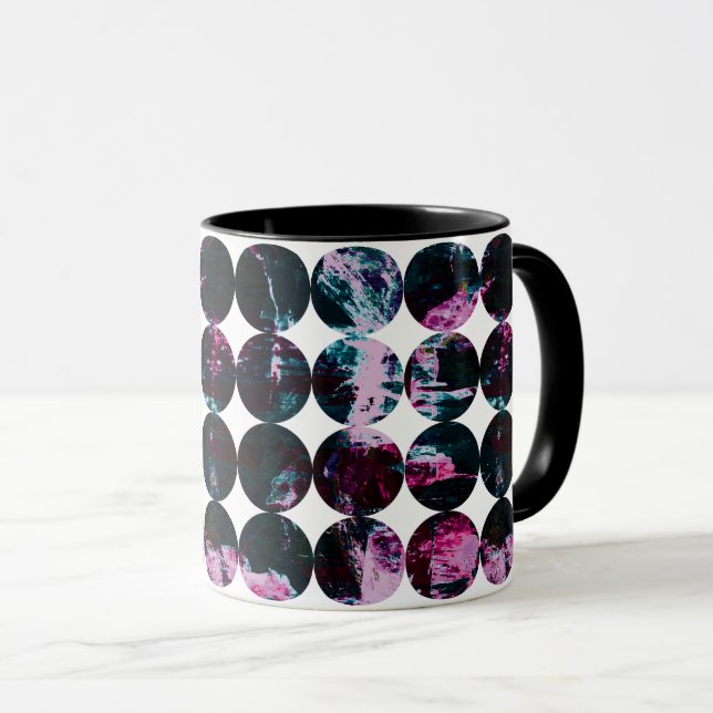 Pink Black White Texture Circle Pattern Art. Mug (Front Right)