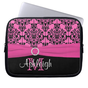 Pink Black White with FAUX Ribbon Laptop Sleeve