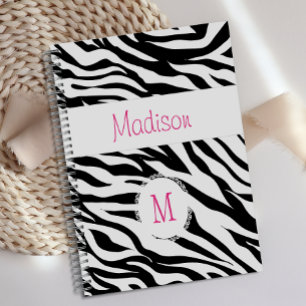 Pink Black White Zebra Animal Trendy Monogram Planner