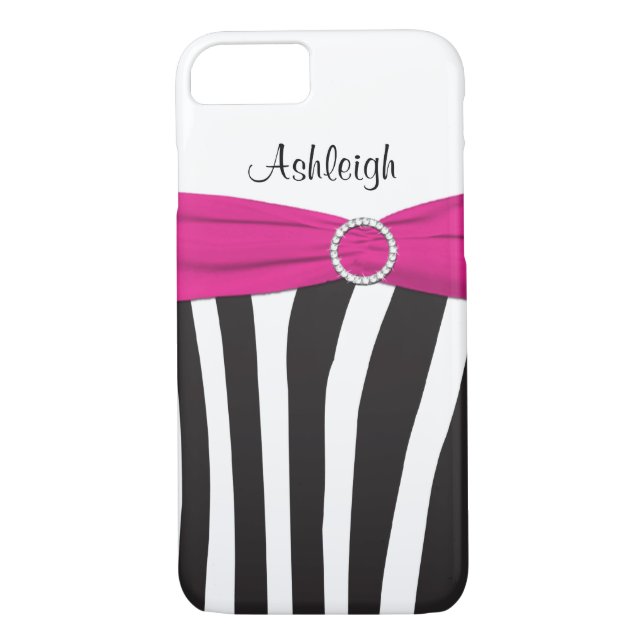 Pink, Black, White Zebra Striped iPhone 7 Case (Back)