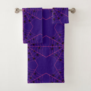 Pink Black Widow Spider Web Art Halloween Pattern Bath Towel Set