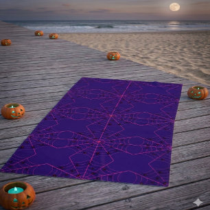 Pink Black Widow Spider Web Art Halloween Pattern Beach Towel