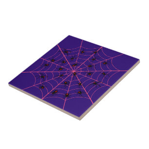 Pink Black Widow Spider Web Art Halloween Pattern Ceramic Tile