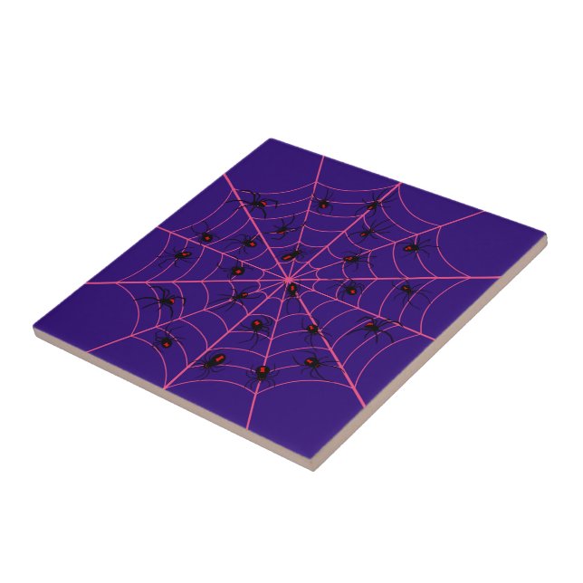 Pink Black Widow Spider Web Art Halloween Pattern Ceramic Tile (Side)