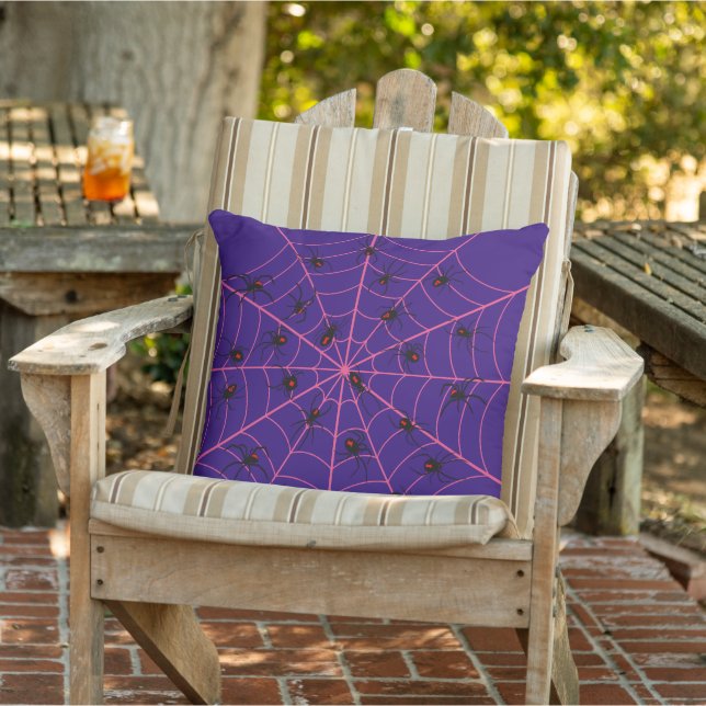 Pink Black Widow Spider Web Art Halloween Pattern Cushion (Chair)