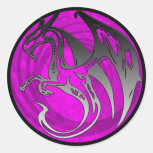 Pink black wing grunge dragon round stickers