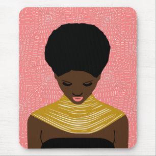 pink Black Woman Looking Down Tribal Necklace Mouse Pad