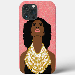 pink Black Woman Looking Up With Tribal Necklace iPhone 13 Pro Max Case