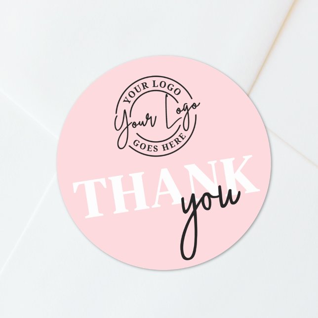Pink Black Your Logo Thank You Classic Round Sticker (Pink Black Your Logo Thank You Classic Round Sticker)