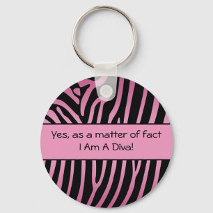 Pink Black Zebra Diva Keychain