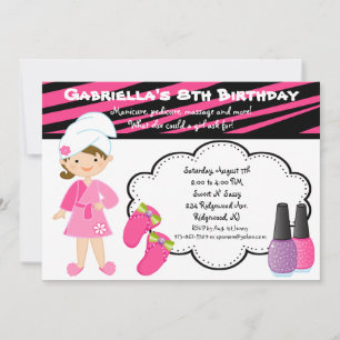 Pink & Black Zebra Girls Spa Day Invite
