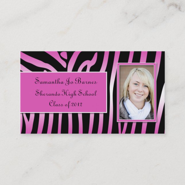 Pink Black Zebra Graduation Handouts Calling Card (Front)