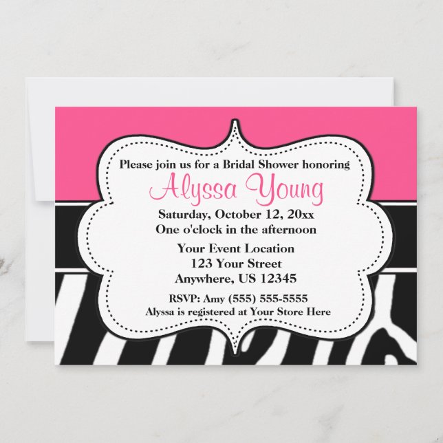 Pink Black Zebra Print Invitation (Front)