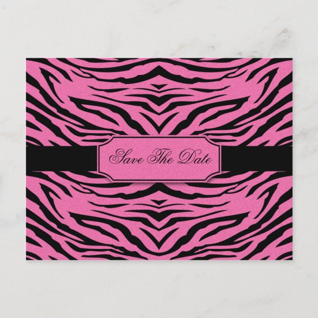 Pink Black Zebra Save The Date Announcement Postcard (Front)