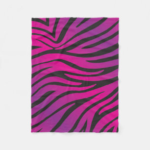 Pink & Black Zebra Stripe Animal Print Fleece Blanket