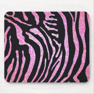 Pink black zebra stripe glitter mouse pad