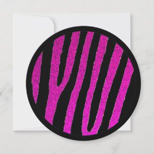 Pink black zebra sweet 16 circle invitations