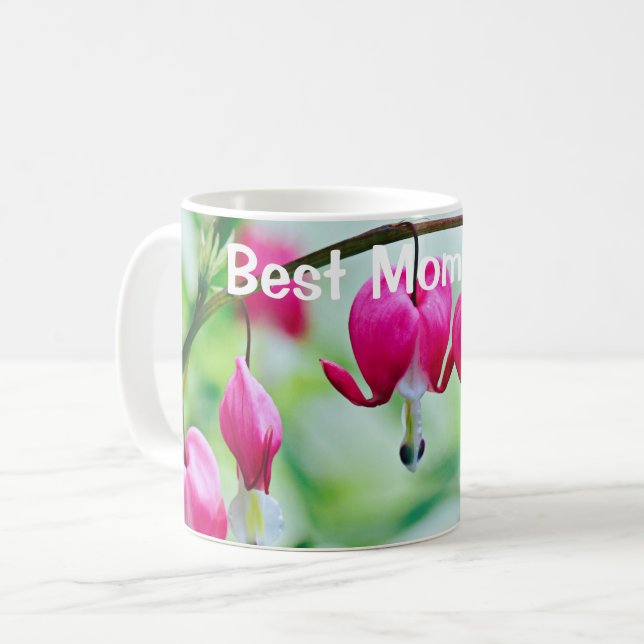 Pink Bleeding heart Flower Best Mum Ever Coffee Mug (Front Left)