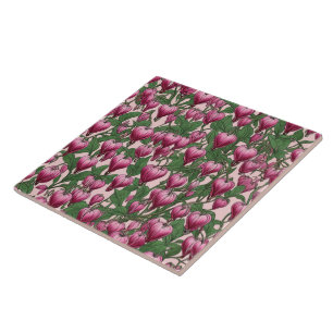 Pink bleeding heart flower pattern ceramic tile