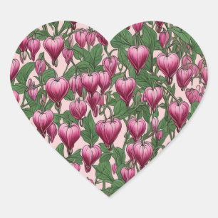Pink bleeding heart flower pattern heart sticker