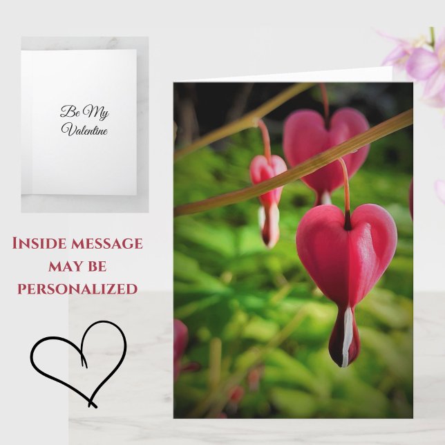 Pink Bleeding Heart Flowers Valentine's Day Card (A romantic bleeding heart flowers Valentine's Day card for you to personalize.)