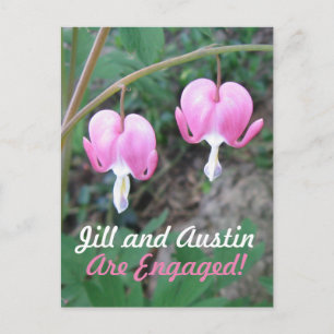Pink Bleeding Hearts Engagement Announcement Postcard