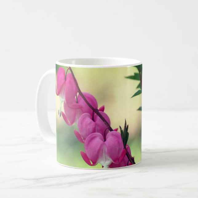 Pink Bleeding Hearts Flower Personalised Coffee Mug (Front Left)