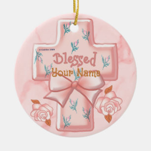 Pink Blessed Christian Cross ornament 