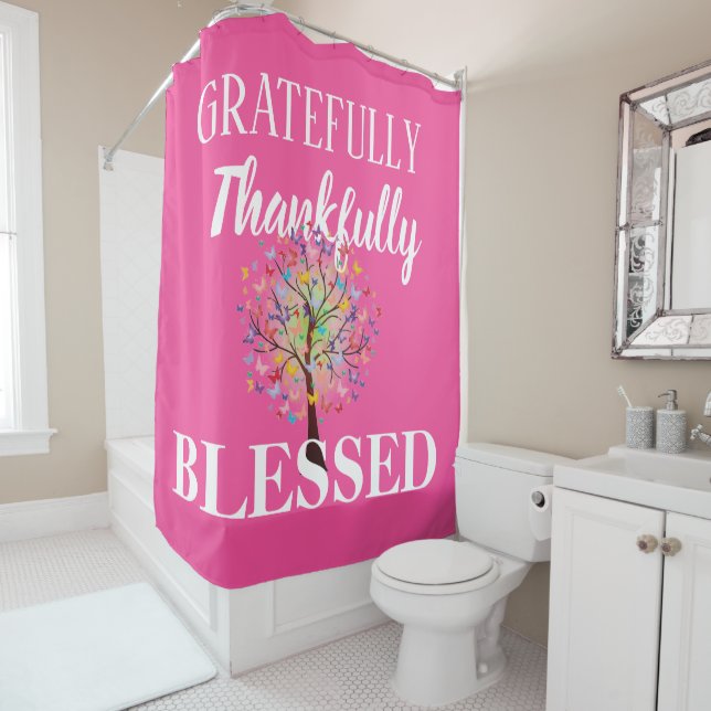 Pink Blessed Shower Curtain (In Situ)