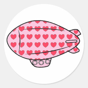 Pink Blimp Balloon Red Heart Pattern Custom Classic Round Sticker